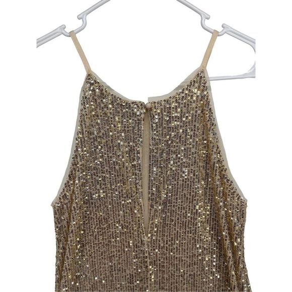 LaLaron Gold Cocktail Dress Small Sequin Evening Gala Slit‎ - Picture 6 of 12